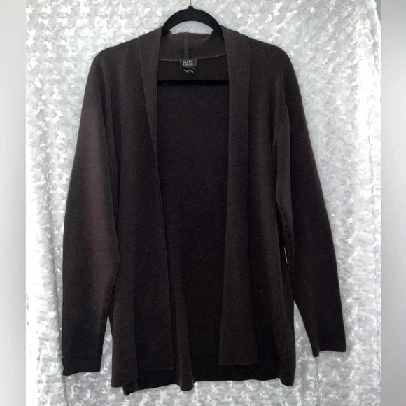 Eileen Fisher Taupe 100% Wool Twin Set Cardigan Sweater Size Medium - Picture 1 of 6